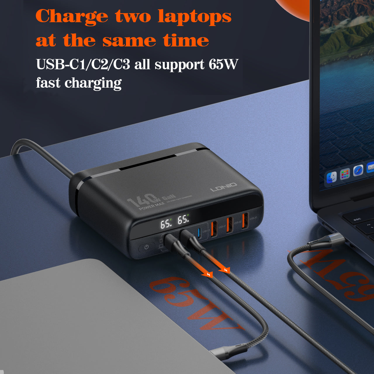 LDNIO A6140C GaN 140W Travel Wall Charger Adpater PD QC3.0 Super Fast Charging USB Type C 6 Port For Laptop Phone Tablet