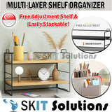 1/2/3 Tiers Desktop Shelf Organizer Adjustable Wood Display Desk Book Countertop Storage Rack Table Shelves Stand