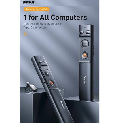 Baseus Orange Dot Wireless Presenter PowerPoint Page Flipper Universal USB + Type-C Interface Red Laser Pointer