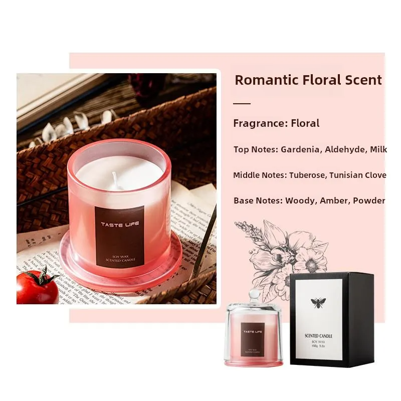 Scented Candle Essential Oil Soy Wax Luxury Glass Jar Home Fragrance Aromatherapy Lavender Rose