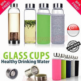 BPA Free Glass Water Bottle with Tea Filter Infuser & Protective Sleeve Bag 500ml