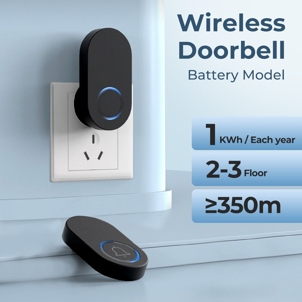 Self Powered / Button Battery Wireless Doorbell Door Bell Waterproof 3 Pin Plug 60 Chimes 350M 120dB