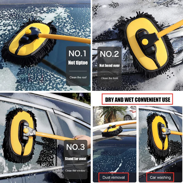 2-In-1 Car Cleaning Brush Telescoping Long Handle Mop Chenille Microfiber Broom Pole Car Wash Tool