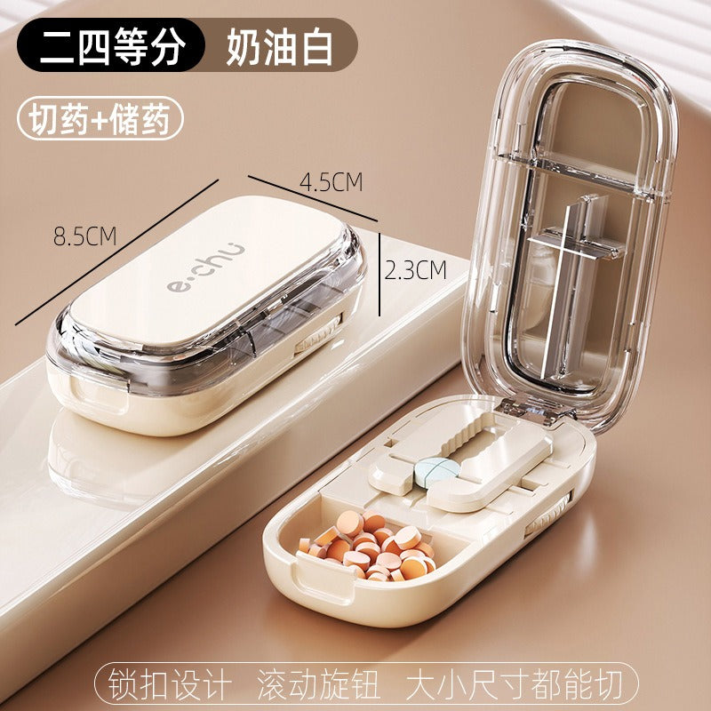 Adjustable Pill Cutter Splitter Quartering Crusher with Storage Box Medicine Tablet Divider Organizer