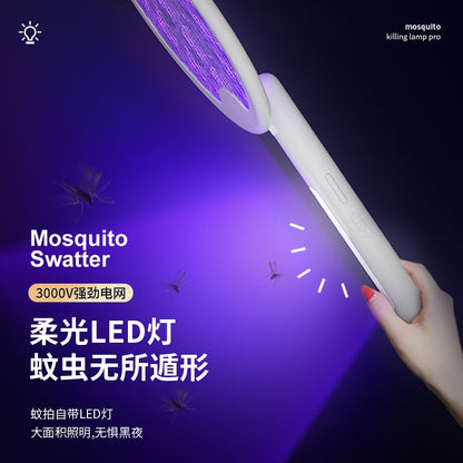 3in1 Electric Mosquito Swatter UV Light Lamp Trapper USB Rechargeable Bug Fly Zapper Killer Racket