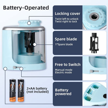 Electric Pencil Sharpener Battery Operated Automatic Rotary Sharpener for 6–8mm Pencils School Office