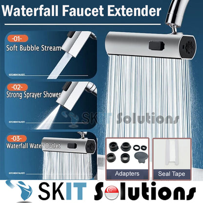 360° Rotate Tap Waterfall Faucet Aerator Extender with 3 Mode Kitchen Bathroom Splash Filter Nozzle Spray Head Water Saving