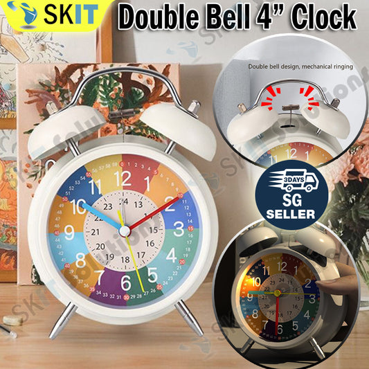 4 Inch Cute Double Bell Kids Alarm Clock Mute Cartoon Educational Night Light Table Clock Boys Girls