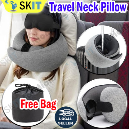Travel Neck Pillow U-Shaped Cushion Portable Undeformable Snail Pillow with Storage Bag Airplane