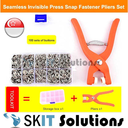 Seamless Snap Button Kit with Manual Pliers Ergonomic Metal Press Studs Tool Box Kit Stainless Steel Snap Fastener Kit