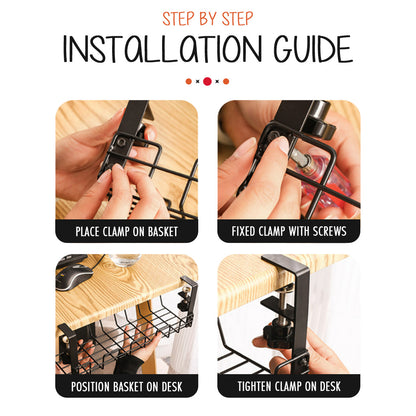 Under Desk Cable Organizer No Drill Clamp Wire Management Tray Extension Cord Charger Storage Rack