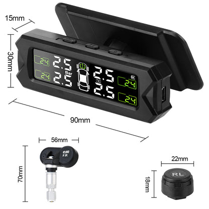 Solar Car TPMS Tire Pressure Monitoring System+Stand Tyre External/Internal Sensor Voice/Beep Alert