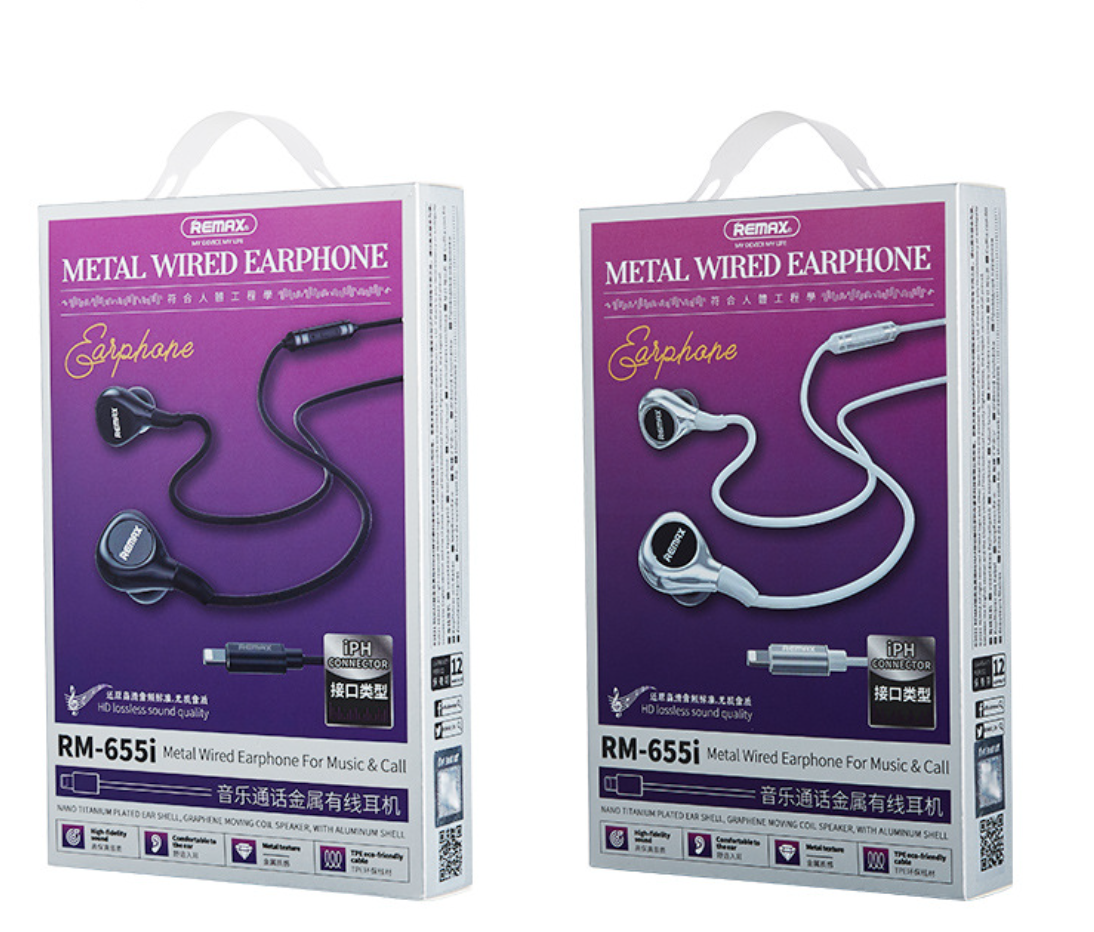 Remax Metal Wired Earphone Rm-655I (For I-Phone) Hd Sound Quality For Call Music with Volume Control