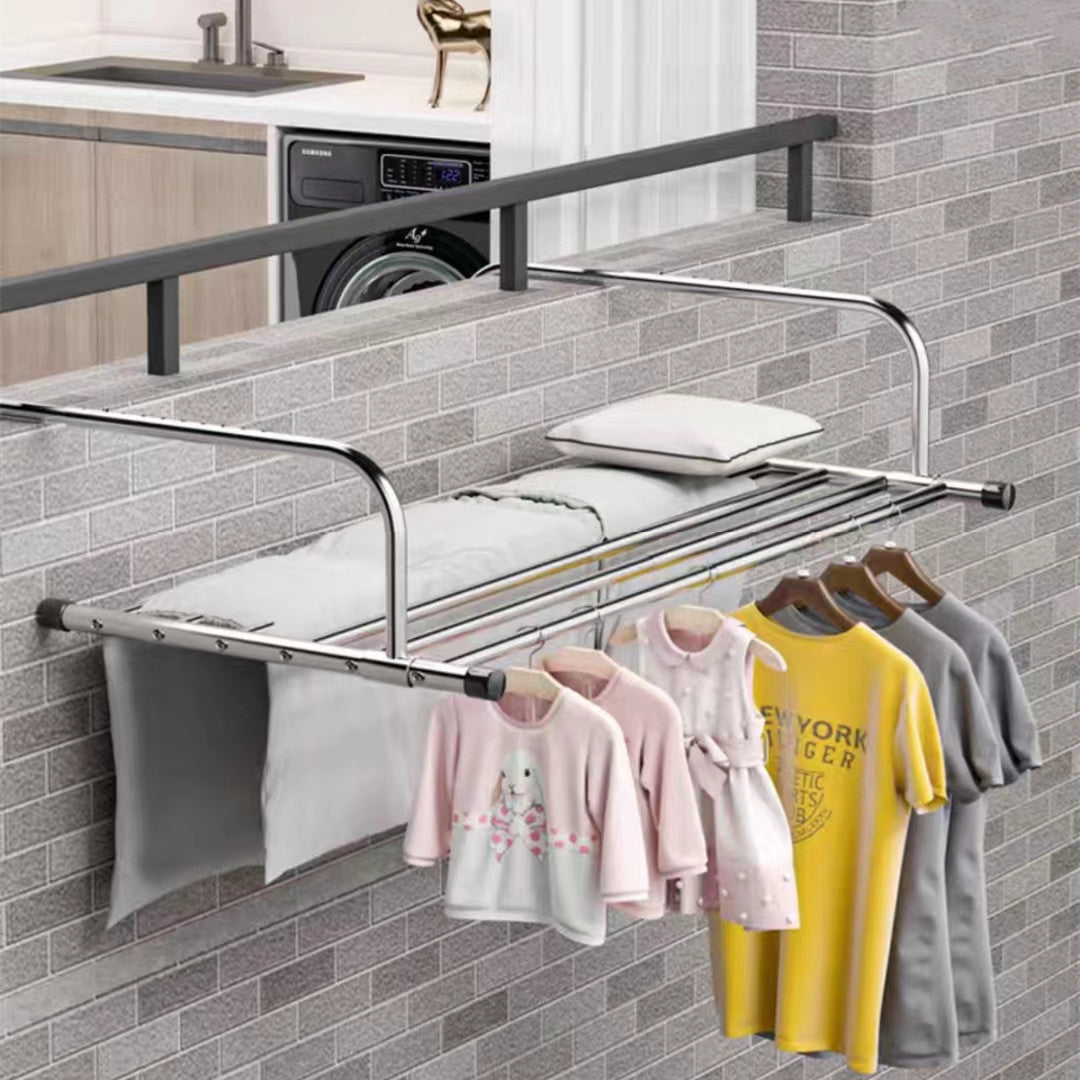 Basic/Retractable Foldable Stainless Steel Clothes Drying Rack Window Balcony Garment Hanging Stand Ledge Fence Laundry