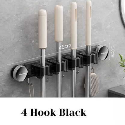 Suction Cup Broom Holder Wall Mounted No Drill Mop Brush Hanger Bathroom Storage Hook Cleaning Tool