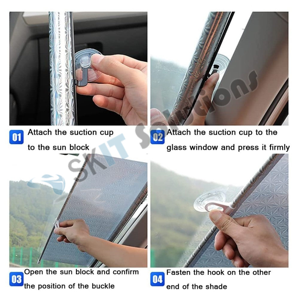 Retractable Car Front Window Sunshade with 3 Suction Cups, Adjustable WindShield SunShield Curtain Sun Block UV Rays Protection Sun Shade