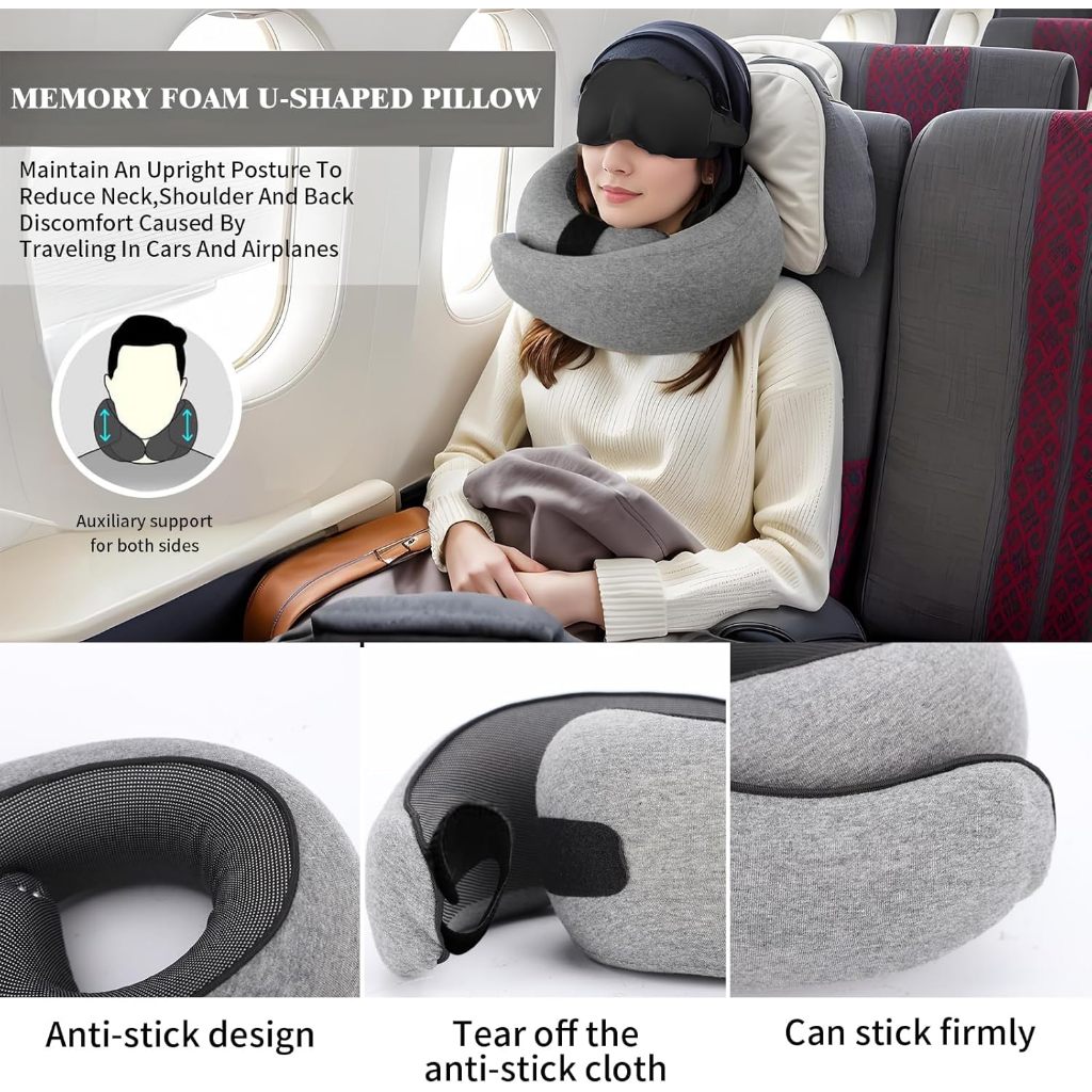 Travel Neck Pillow U-Shaped Cushion Portable Undeformable Snail Pillow with Storage Bag Airplane