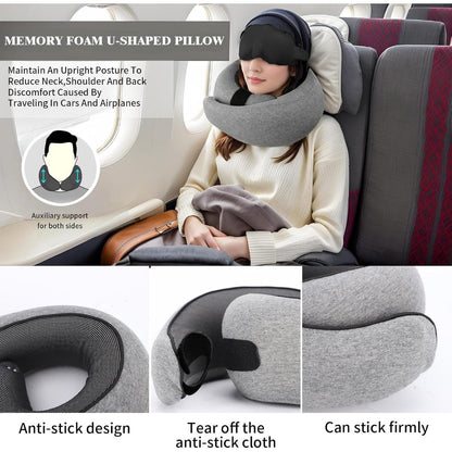 Travel Neck Pillow U-Shaped Cushion Portable Undeformable Snail Pillow with Storage Bag Airplane