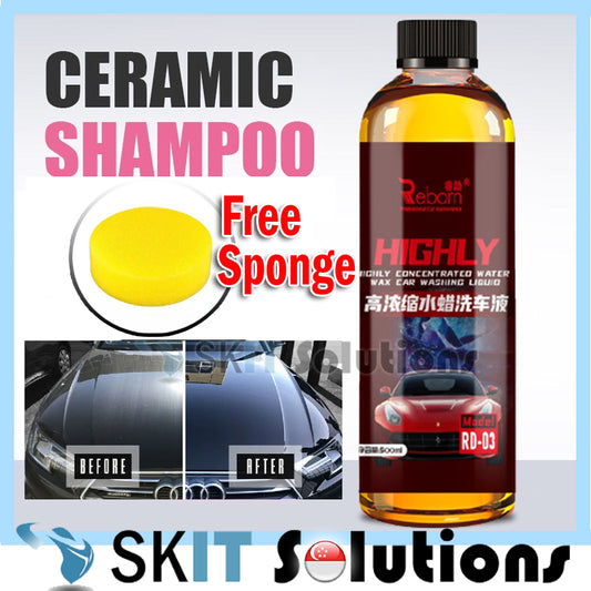 2in1 Nano Ceramic Gloss Wash and Wax Car Shampoo Liquid High Performance 2-in-1 Car Washing & Coating 500ML FREE Sponge