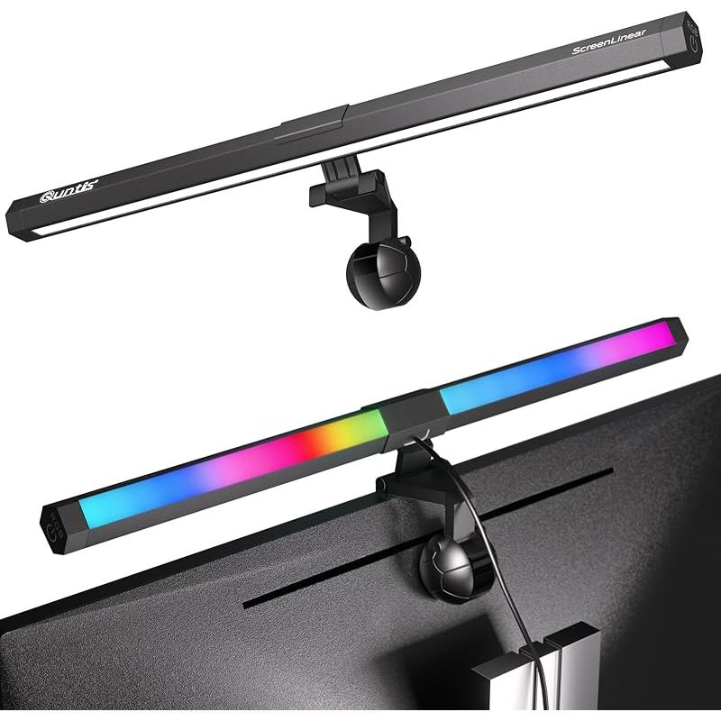 Adjustable LED Laptop Monitor Smart Screen Clip On Hanging Light w/ RGB Backlight USB Desktop e-Reading Table Lamp Bar