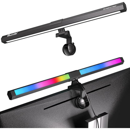 Adjustable LED Laptop Monitor Smart Screen Clip On Hanging Light w/ RGB Backlight USB Desktop e-Reading Table Lamp Bar