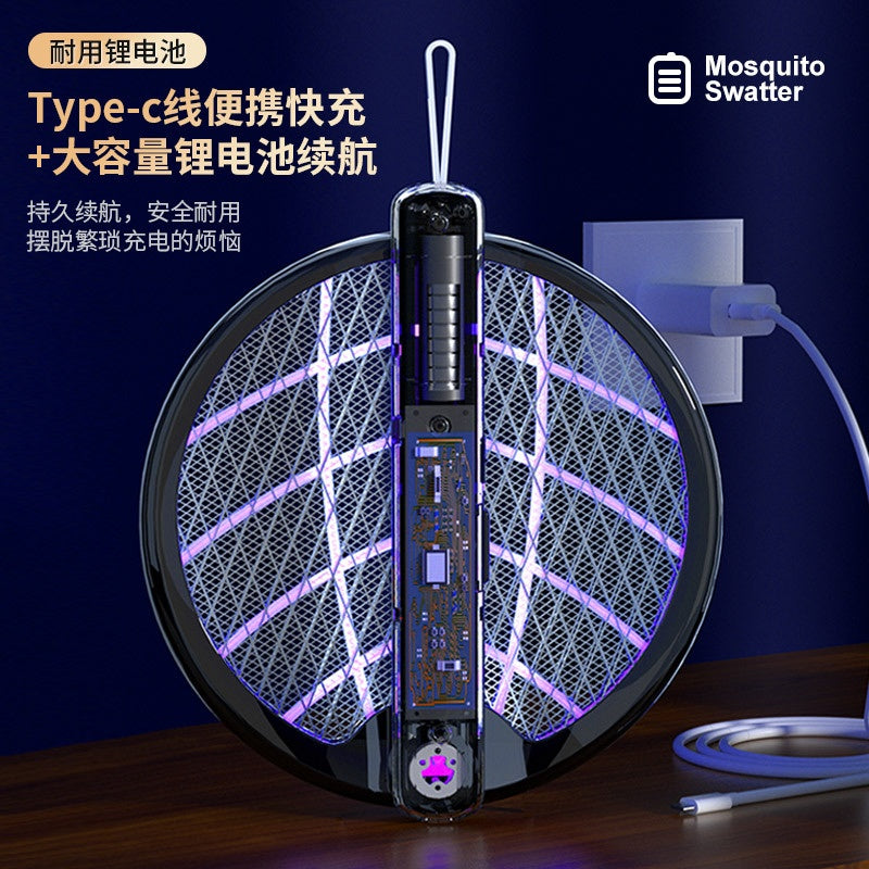 3in1 Electric Mosquito Swatter UV Light Lamp Trapper USB Rechargeable Bug Fly Zapper Killer Racket