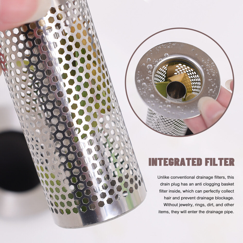 Stainless Steel Washbasin Plug Drain Filter Strainer Anti Odor Pop Up Core Stopper Hair Catcher Sink