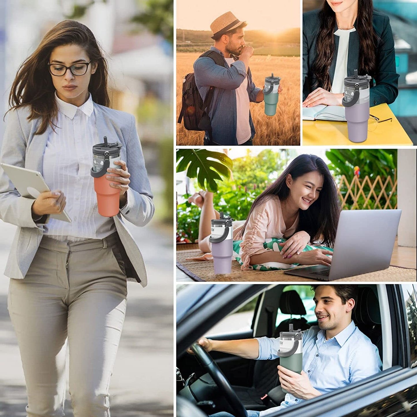 600ml 900ml TYESO Thermal Tumbler Stainless Steel Vacuum Insulated Bottle Handle Straw Keep Hot Cold