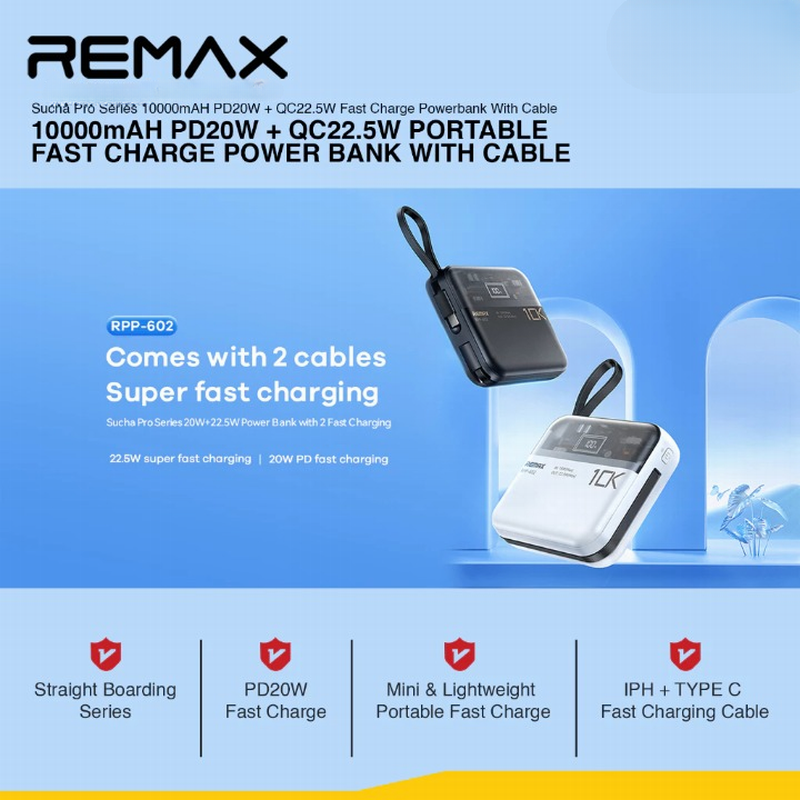 [CCC Certified] REMAX RPP-602 10000mAh / RPP-603 20000mAh Power Bank PD20W + QC22.5W Fast Charging 3C LOGO PowerBank