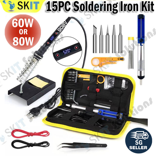 60W/80W Soldering Iron Kit 15pcs Adjustable Temperature Welding Tool Set Accessories Tips EU Plug