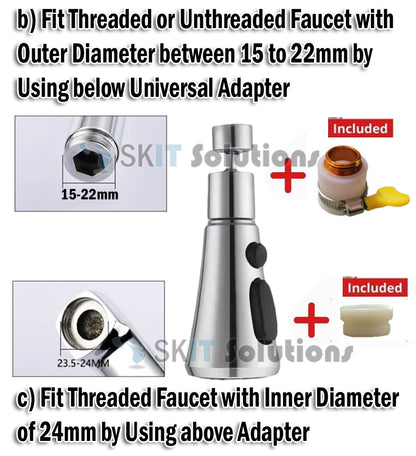 360° Rotate Tap Faucet Aerator Extender w/ 3 Function Mode Kitchen Bathroom Splash Filter Nozzle Spray Head Water Saving