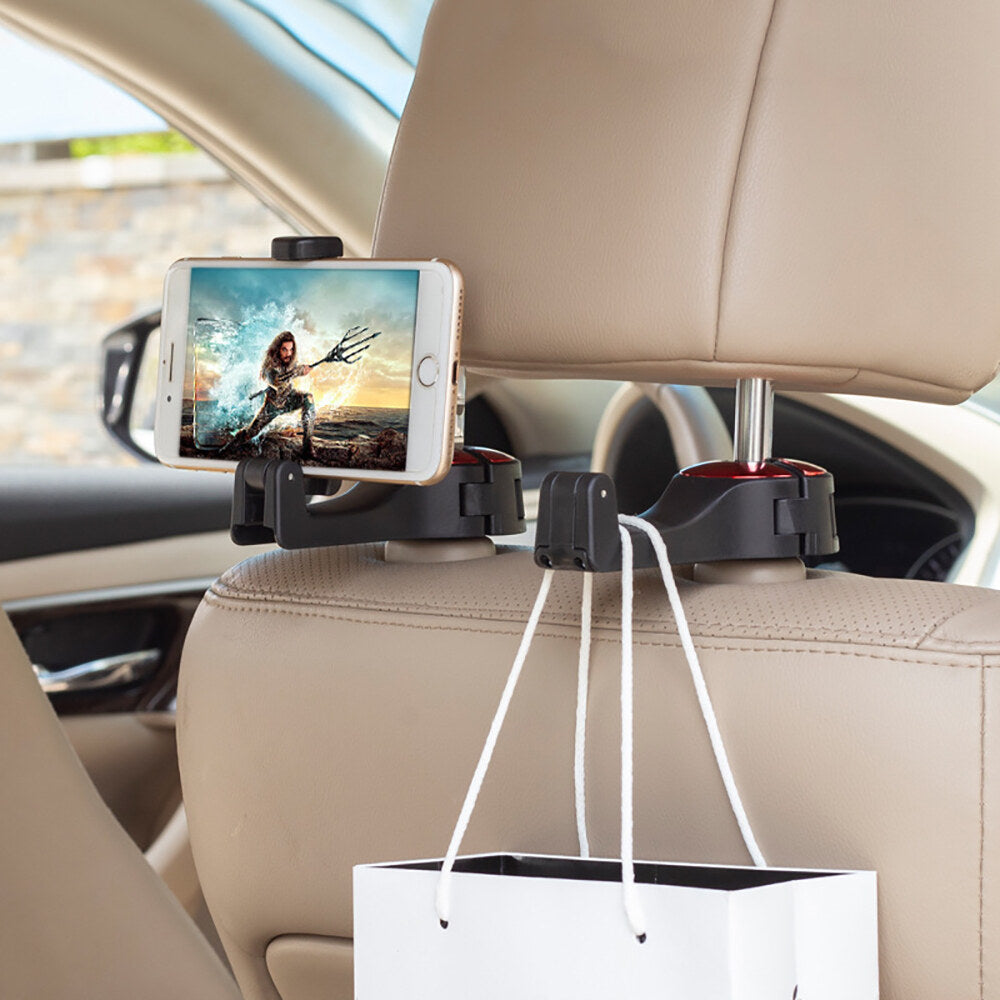 2Pack Car Back Seat Hooks Vehicle Headrest Mobile Phone Mount Holder Hanger for Holding Smartphones Hanging Bag Grocery