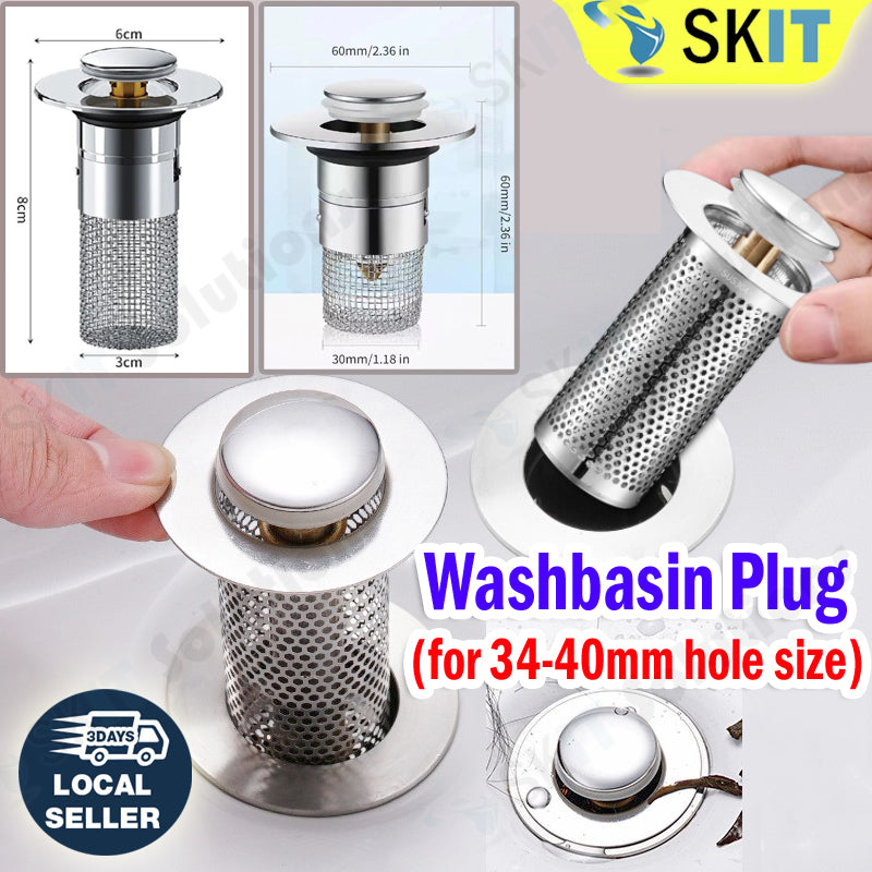 Stainless Steel Washbasin Plug Drain Filter Strainer Anti Odor Pop Up Core Stopper Hair Catcher Sink