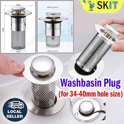 Stainless Steel Washbasin Plug Drain Filter Strainer Anti Odor Pop Up Core Stopper Hair Catcher Sink