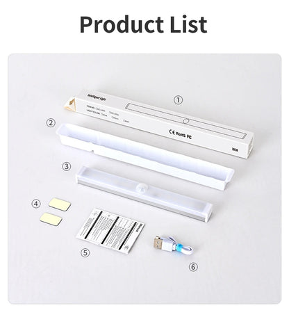 Tricolor LED Wireless Motion Sensor Light Stick Type C Rechargeable Strip Cabinet Kitchen Night Lamp