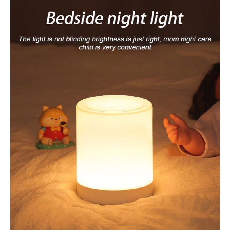 Mini Canister Night Light with Clock Remote Bedside Sleep Touch LED Table Lamp Rechargeable Type-C