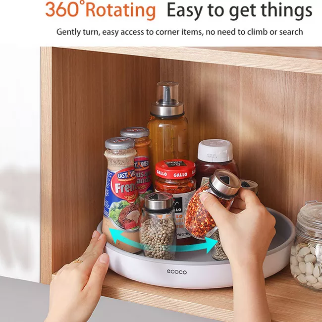 Ecoco 360 Rotating Tray Spice Rack Kitchen Organizer Turntable Seasoning Storage Shelf Lazy Susan