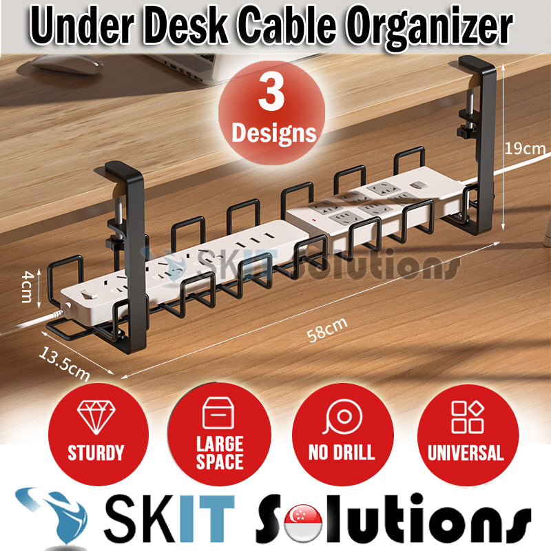 Under Desk Cable Organizer No Drill Clamp Wire Management Tray Extension Cord Charger Storage Rack