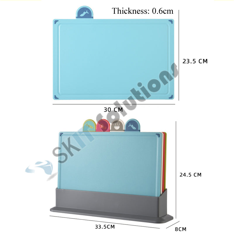 4pcs Color Cutting Board Set Kitchen Chopping Fruit Vegetable Non-Slip Plastic with Stand Home Use