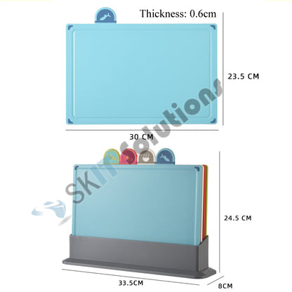 4pcs Color Cutting Board Set Kitchen Chopping Fruit Vegetable Non-Slip Plastic with Stand Home Use