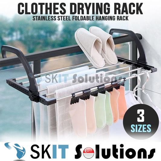 Foldable Stainless Steel Clothes Drying Rack Window Balcony Garment Hanging Stand Ledge Fence Laundry Shoes Socks Cloth