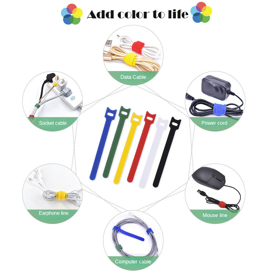 60pcs T-Type Velcro Nylon Cable Ties Reusable Adjustable Hook Loop Wire Management Cord Organizer