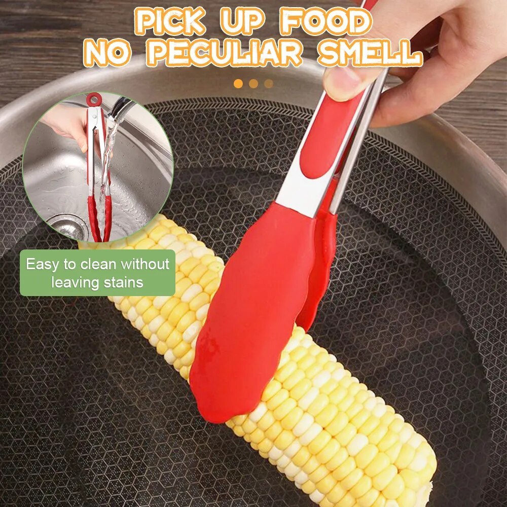 7/9/12 Inch Silicone Stainless Steel Food Tong Non Slip Heat Resistant BBQ Grill Salad Kitchen Tongs