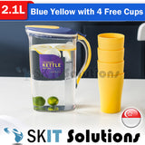Beihe 1.5L / 2.1L Water Pitcher Jug Flask BFA Free Hot Cold Water Bottle Drink with Free 3 / 4 Cup