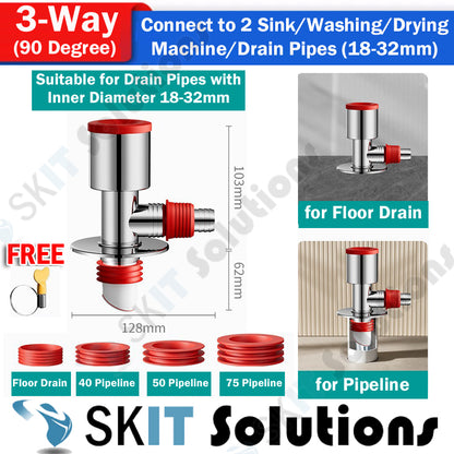 1/3/4-Way Washing Machine Sink Floor Drain Pipe Connector Adapter Valve Tee Elbow Splitter Anti Odor