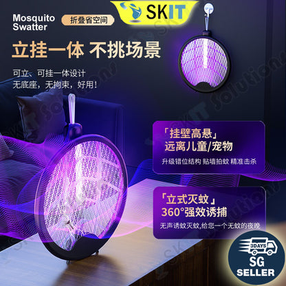 3in1 Electric Mosquito Swatter UV Light Lamp Trapper USB Rechargeable Bug Fly Zapper Killer Racket