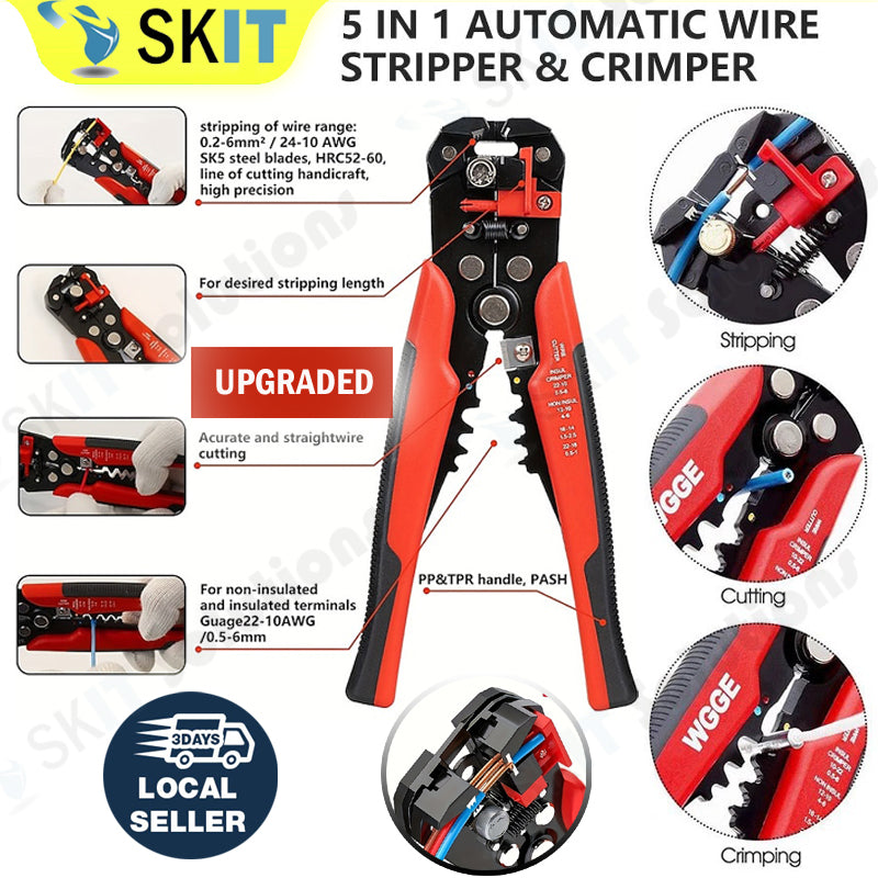 5in1 Cable Crimper Wire Cutter Automatic Stripper Electrical Wire Crimping Stripping Pliers Tool