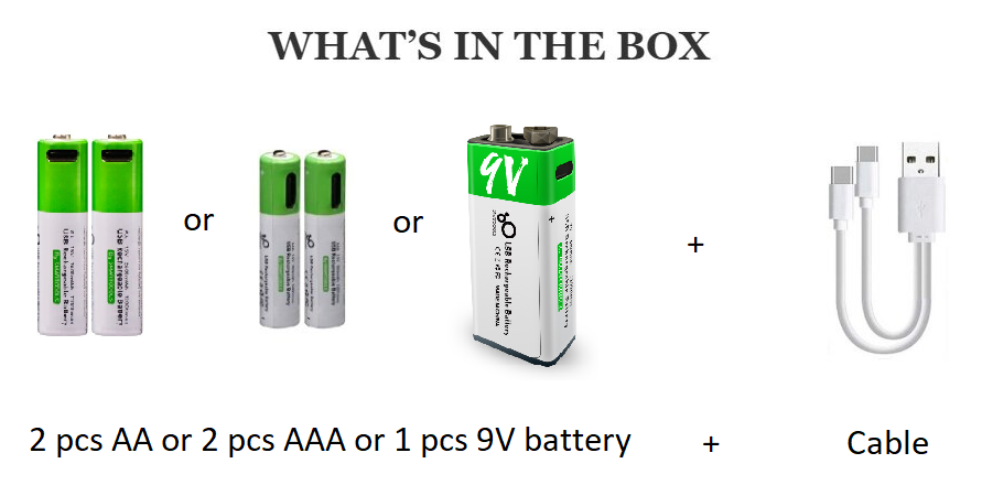 Type-C USB Rechargeable Battery 1.5V AA AAA 9V Lithium High Capacity Fast Charge RC Toy Remote Control