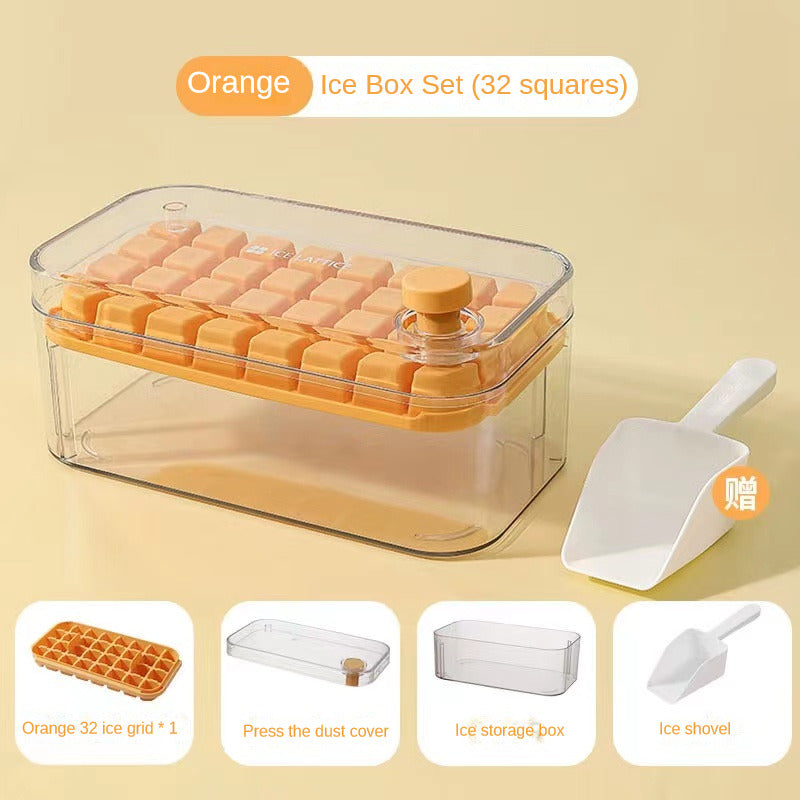 Ice Making Box Ice Cube Maker Tray Ice-Making Mould Storage Box Tool Gadget One Click Demolding Stackable Ice Grid Mold