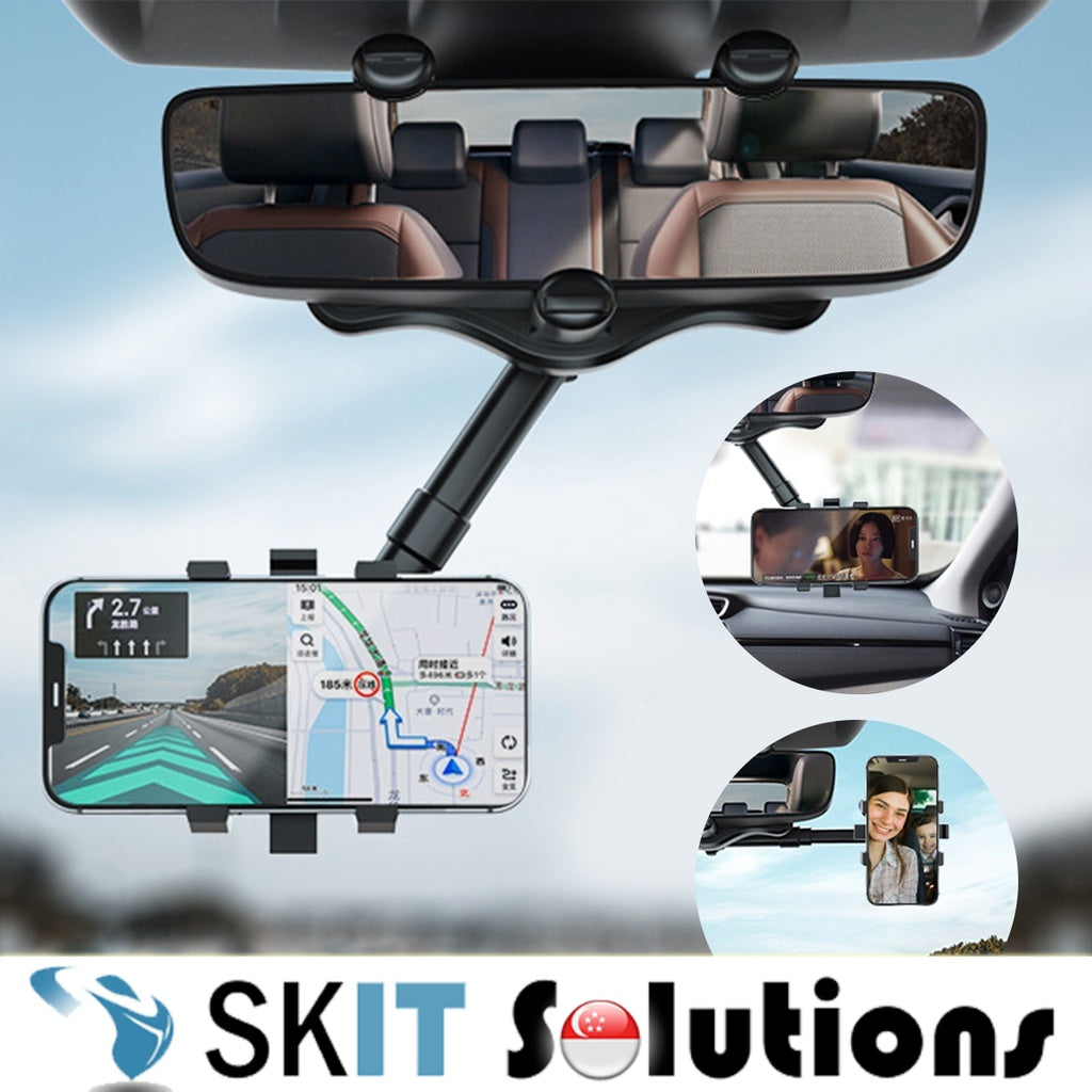 Auto Mobile Rearview Mirror Universal 360° Rotatable Car Rearview Mirror Smart Phone Holder Retrac ...